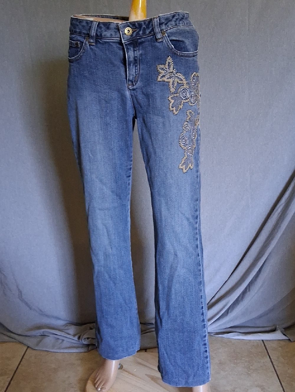 Axcess Blue Straight Leg Jeans with Side Floral Embroidery